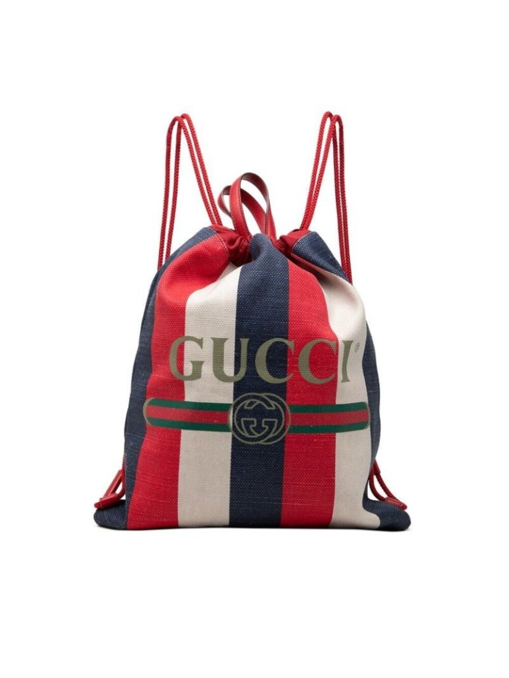 Gucci Sherry Line Logo Backpack Drawstring Red White Tricolor Canvas